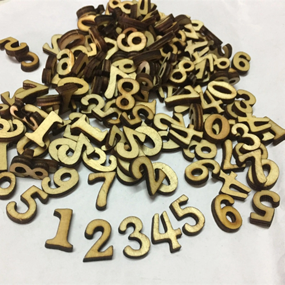 100pcs Numbers Wooden Pieces DIY Cutouts Embellishments Wood Ornament Manual Accessories for Craft Art (without Hole) (Random Pattern)