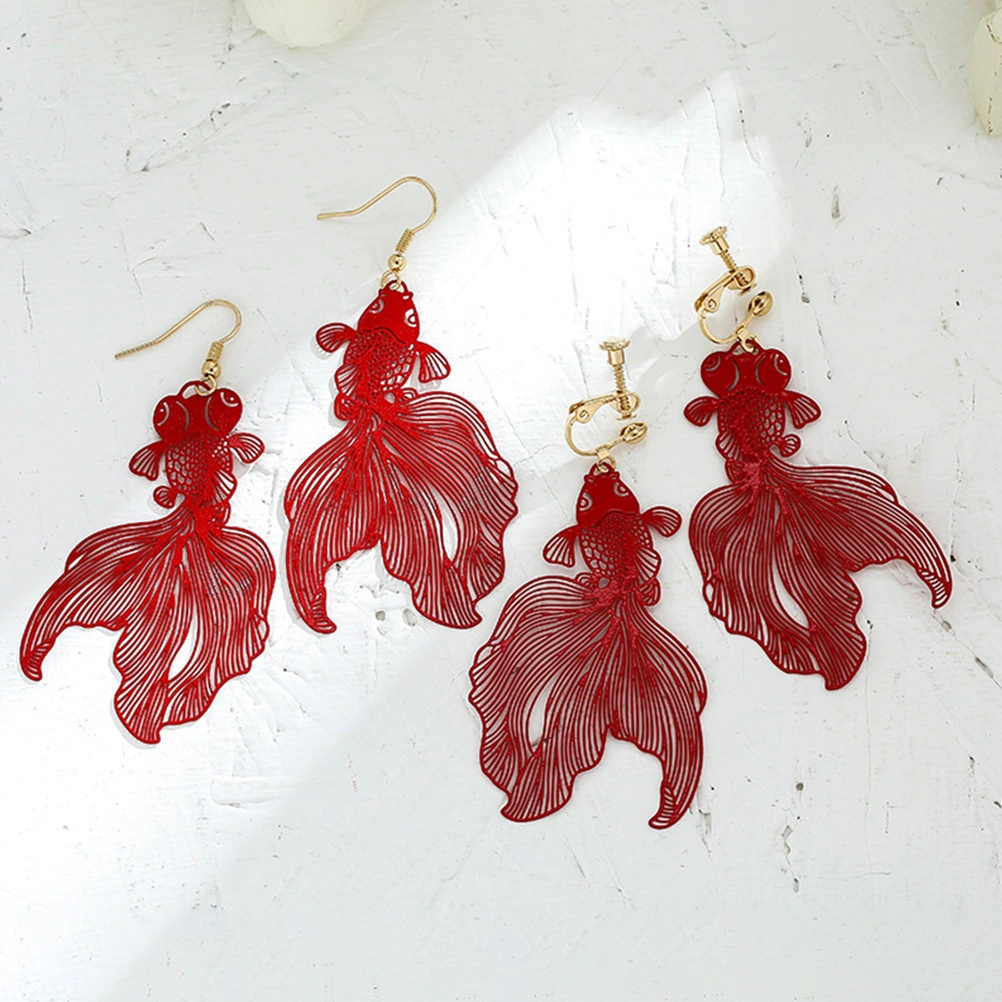 1 Pair Goldfish Earrings Exaggerated Pendants Long Earrings Fish Earrings for Women