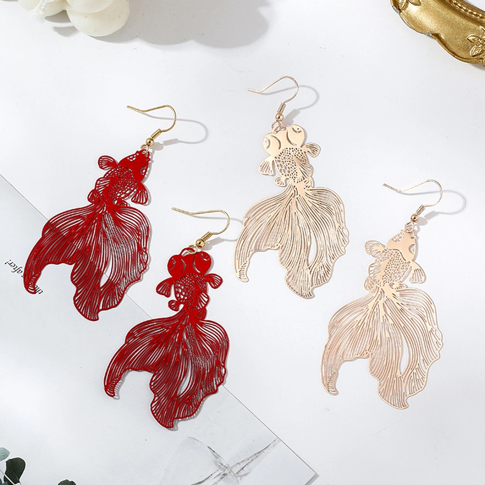 1 Pair Goldfish Earrings Exaggerated Pendants Long Earrings Fish Earrings for Women