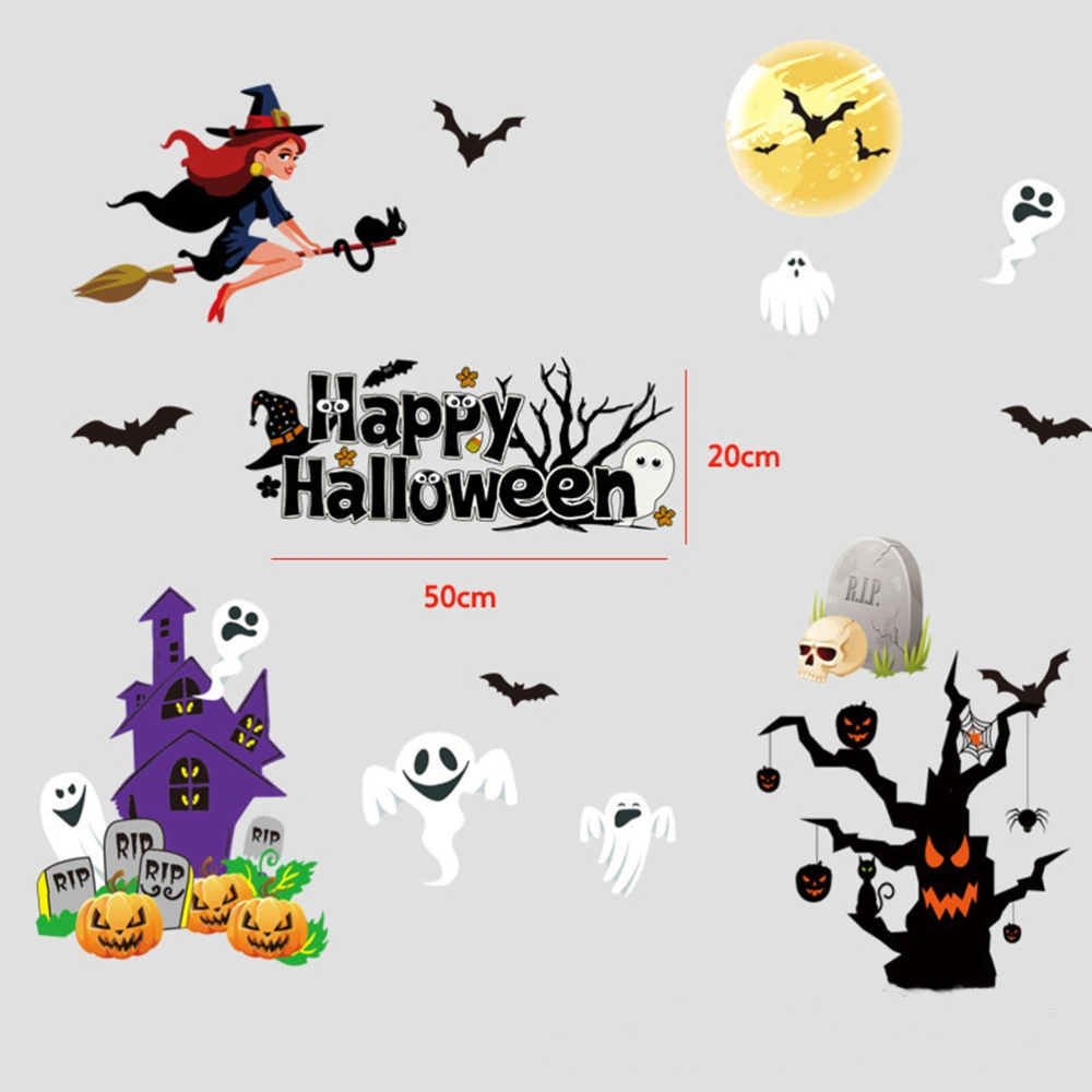 2 Pcs Halloween Sticker Showcase Static Sticker Paste Removable Party Stickers for Window Glass Wall Home 