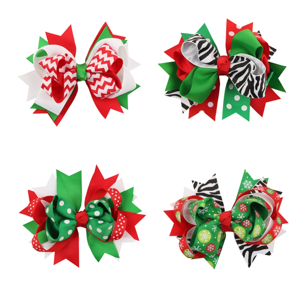 4pcs Christmas Bowknot Hair Clips Hairpin Hair Accessories for Babies Girls (2#+5#+7#+12#)