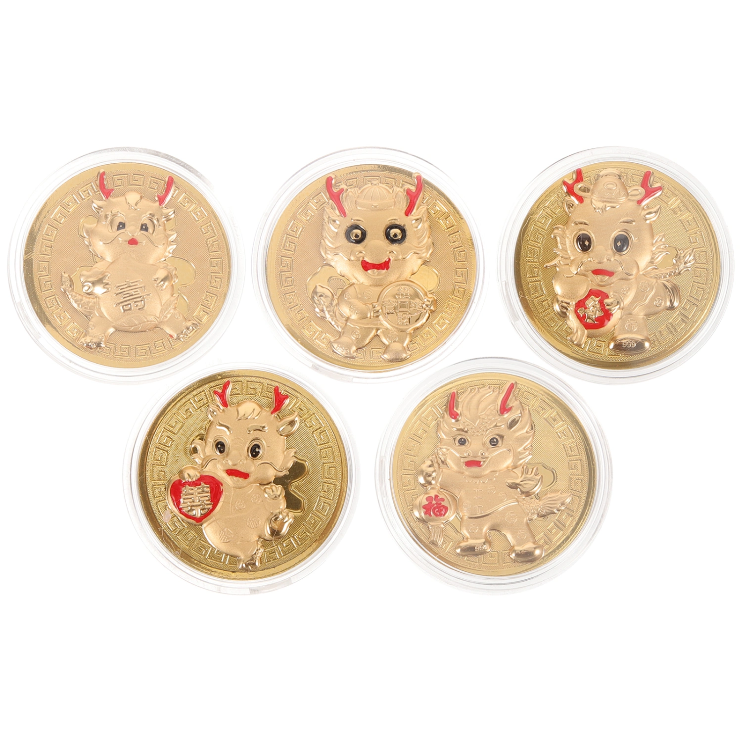 5pcs Souvenir Dragon Coin Exquisite Metal Year of Dragon Coin 2024 New Year Party Supplies