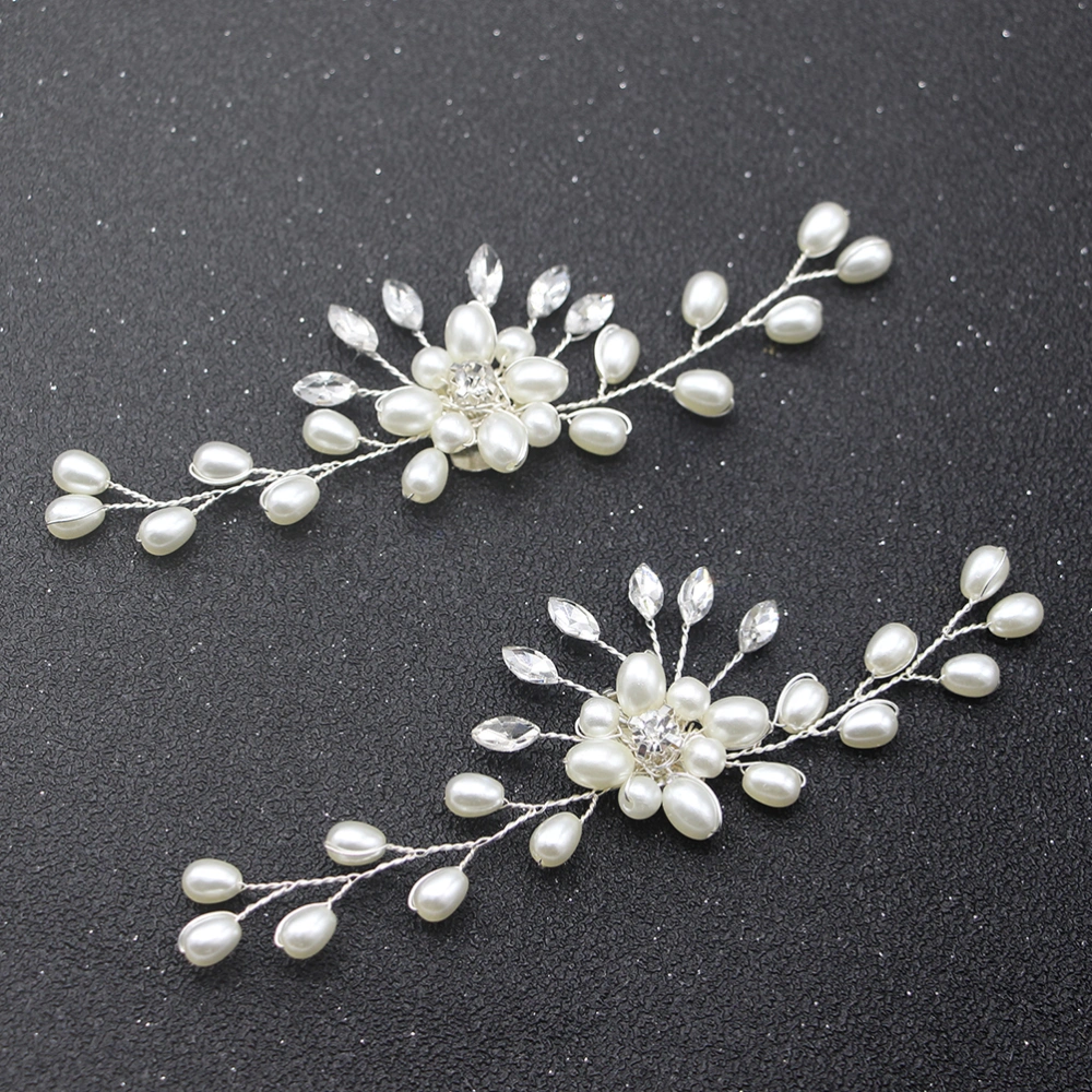 2PCS Bridal Pearls Crystals Shoe Clips Rhinestones Shone Buckles Wedding Shoe Accessories for Women Party