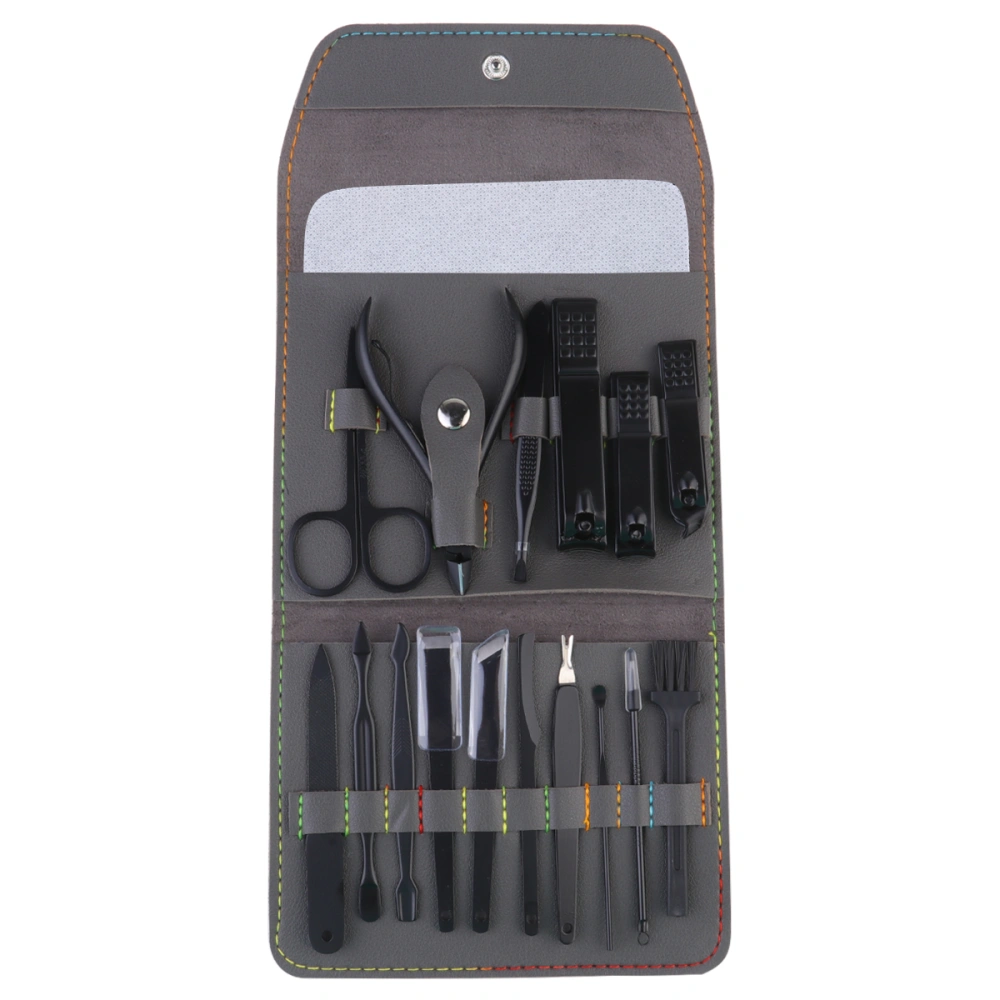 1 Set 16pcs Nail Clipper File Nail Clipper Stainless Steel Nail Clippers Manicure Kit Professional Nail Scissors Grooming Kit (Brown)