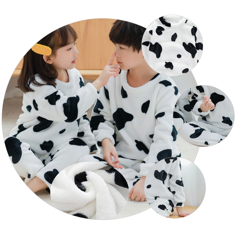 1 Set Cartoon Cow Pajamas Flannel Kids Home Leisurewear Children Warm Pajamas