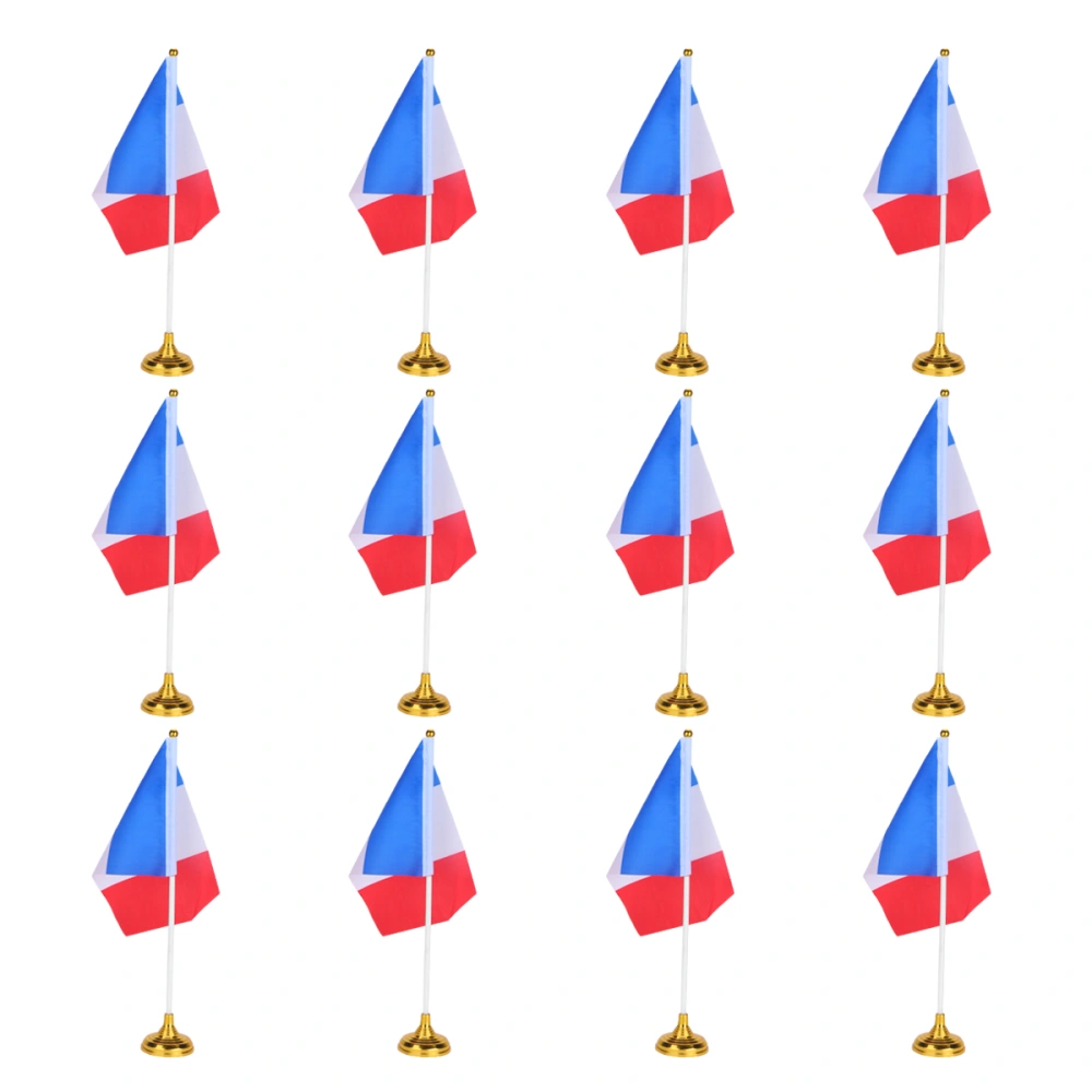 12pcs France National Country Flag Creative Desktop Flag Unique Tabletop Flags Desk Ornament for Home Office with Base