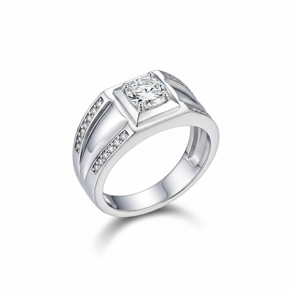 1pc Stylish Men Finger Ring Simple Copper Male Ring Couple Wedding Ring (White)