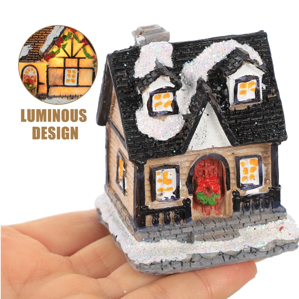 2pcs Christmas Micro-landscape Resin Houses Ornament Miniature Xmas Led Houses