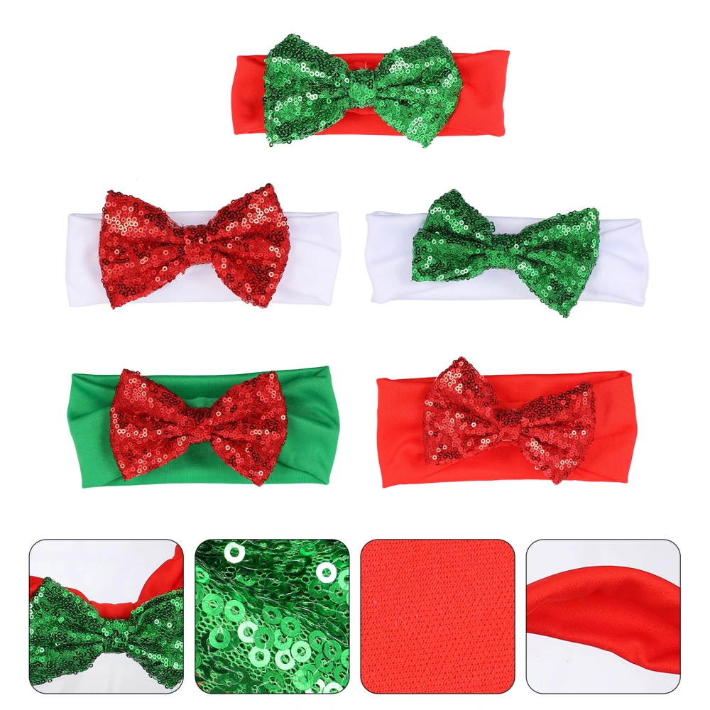 5pcs Christmas Sequin Bow Headbands Baby Girl Head Wraps Hair Accessories