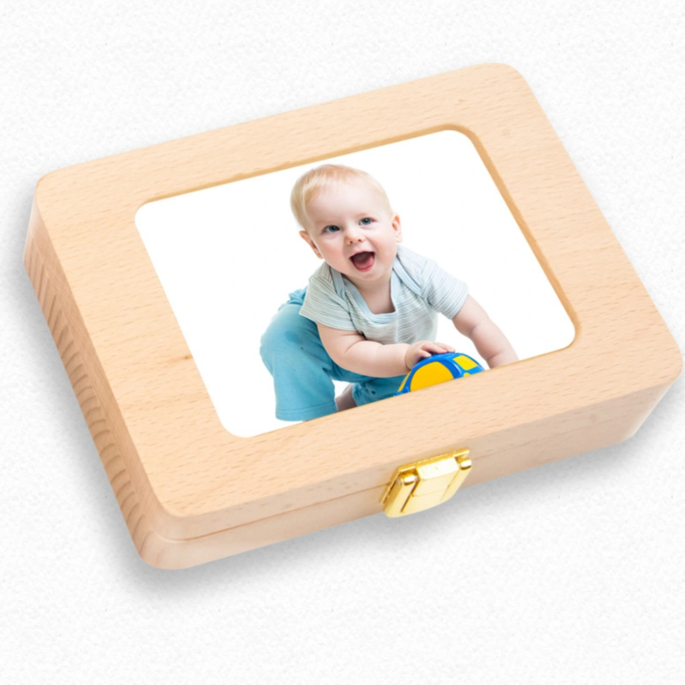 Wooden Frame Box Hair Tooth Storage Box Deciduous Teeth Container Creative Teeth Souvenir Box for Baby Kids Boys Girls (Japanese Stickers)