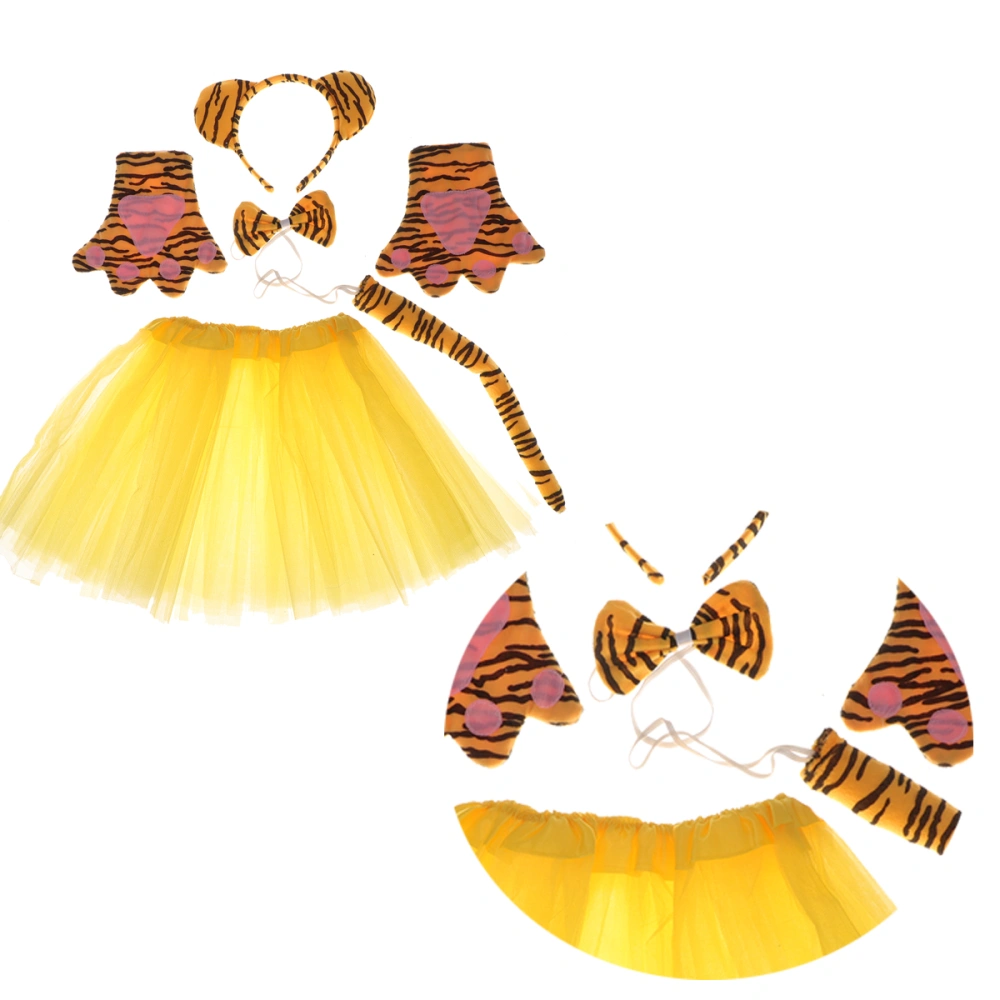 5pcs Tiger Style Costumes Accessories Supplies Kids Costumes Favors with Headband Bow Tie Tail Gloves Gauze Skirt