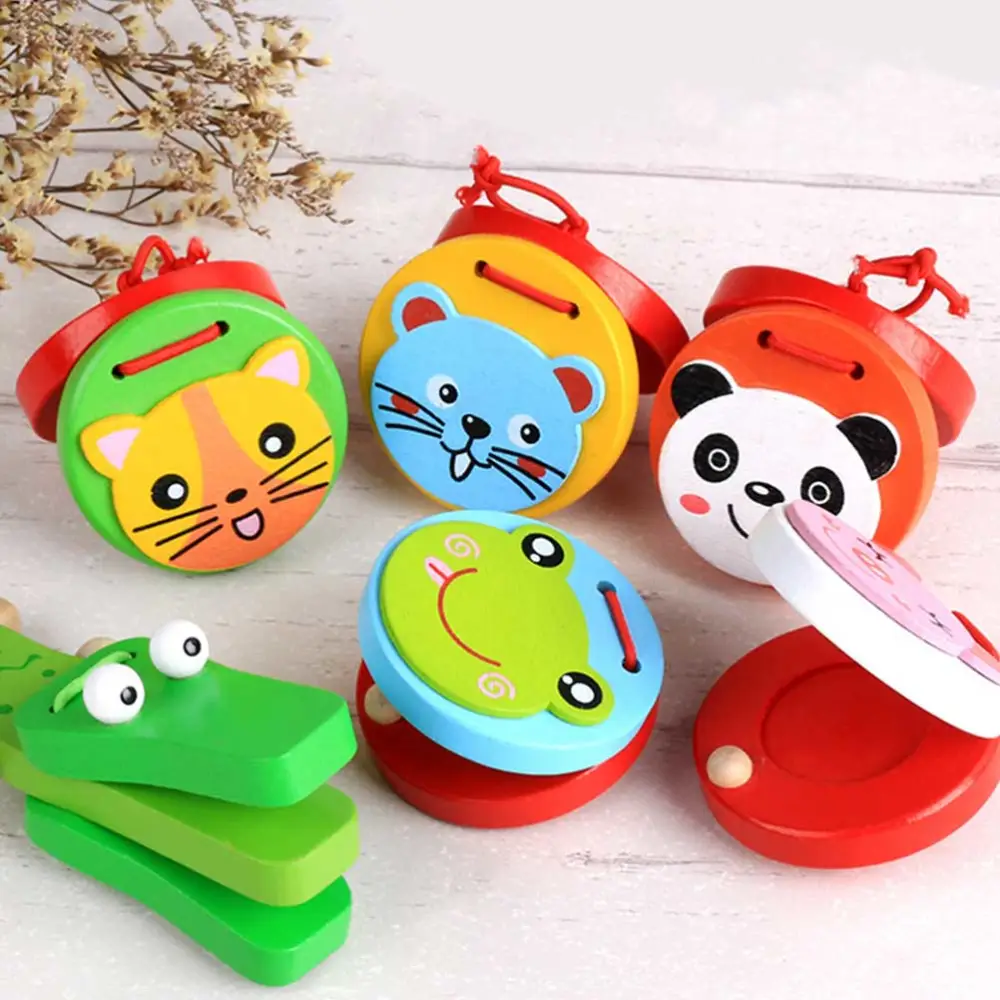 2Pcs Adorable Wooden Long Handle Castanet Baby Wood Castanet Toy Educational Playthings Baby Music Toy (Crocodile Castanet)