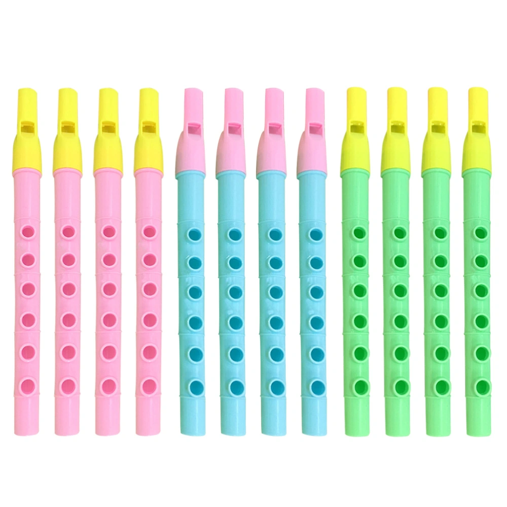 12pcs 6-Hole Descant Recorder Flute Beginner Children Music Playing Wind Instruments (Random Color)