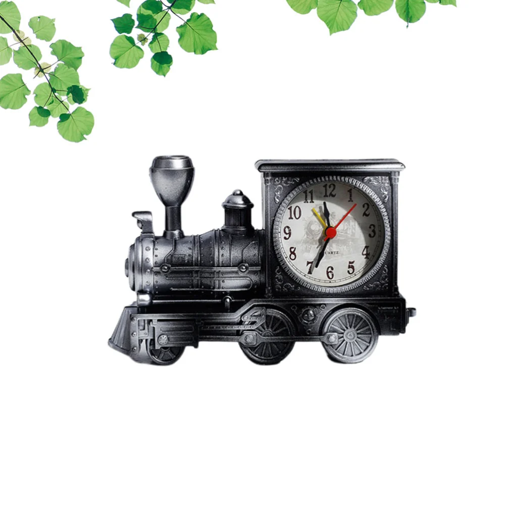 Railway Engine Alarm Clock Creative Desktop Ornaments for Bedroom Livingroom (Silver)