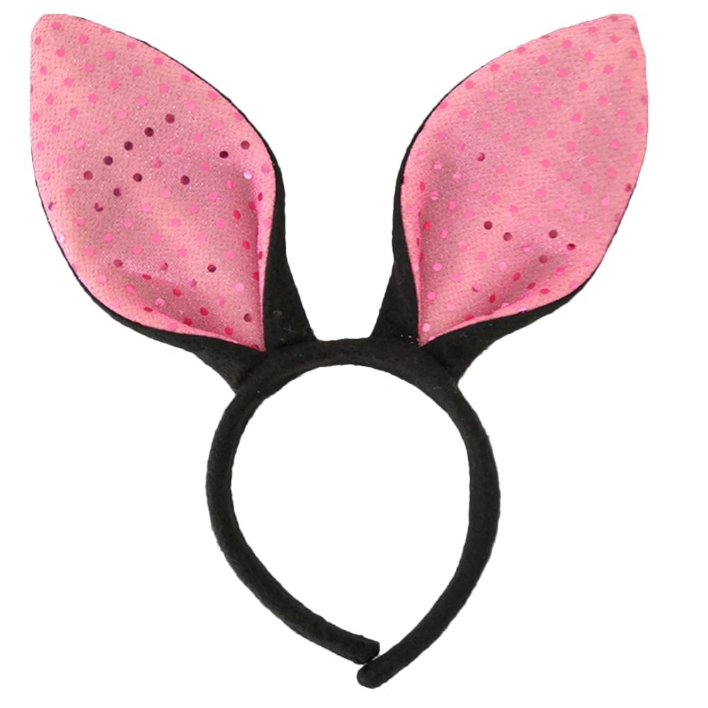 1pc Easter Kids Headband Rabbit Ear Hairhoop Party Photo Prop (Pink Black)