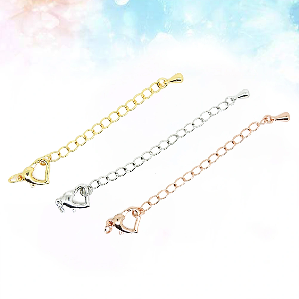 3 PCs Necklace Bracelet Extender Chain Waterdrop Charms with Lobster Clasp Buckles for Jewelry Making Findings (Silver + 18K Gold + Rose Gold)