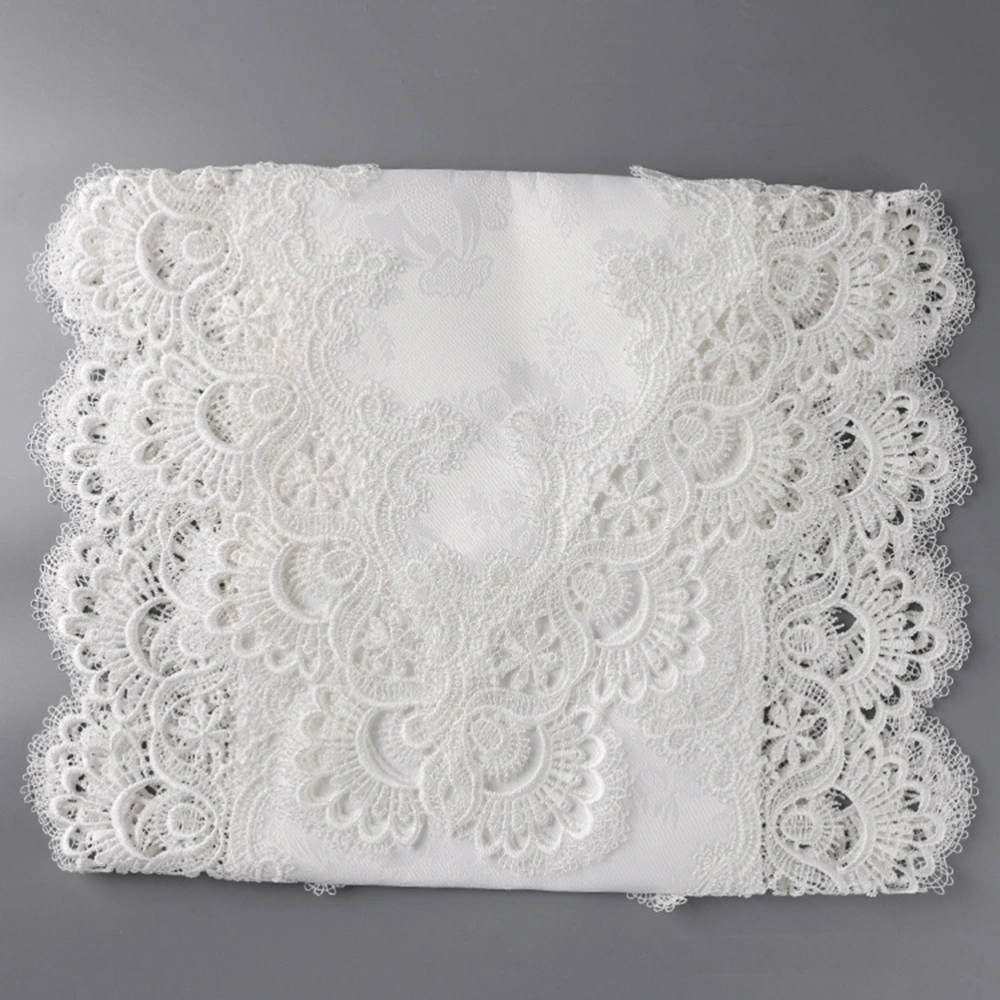 European Style Jacquard Satin Drill Table Runner Lace Table Flag Doilies Fabrics Table Decoration for Home Restaurant Hotel (White)