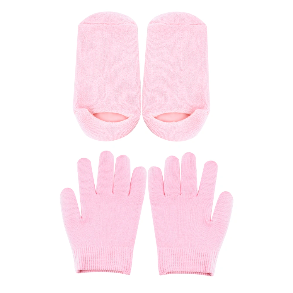 2 Pair Moisturizing Gloves Socks Set Gel Spa Moisture Feet Socks for Moisturize Soften Repairing Dry Cracked Hands Feet Skin Care (Pink, Gloves and Socks Each Pair)