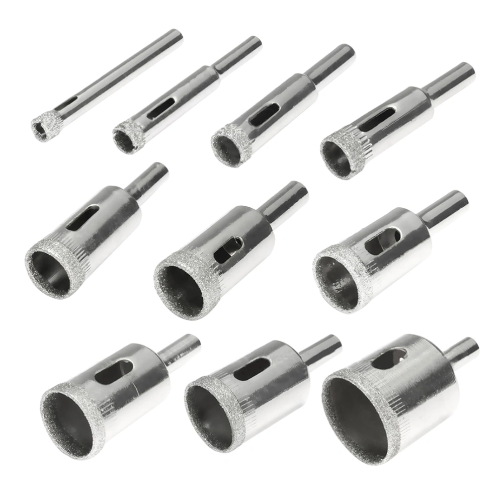 10PCS 3-50MM Emery Glass Drill Bit Diamond Marble Hole Opener Bead Sander Silver