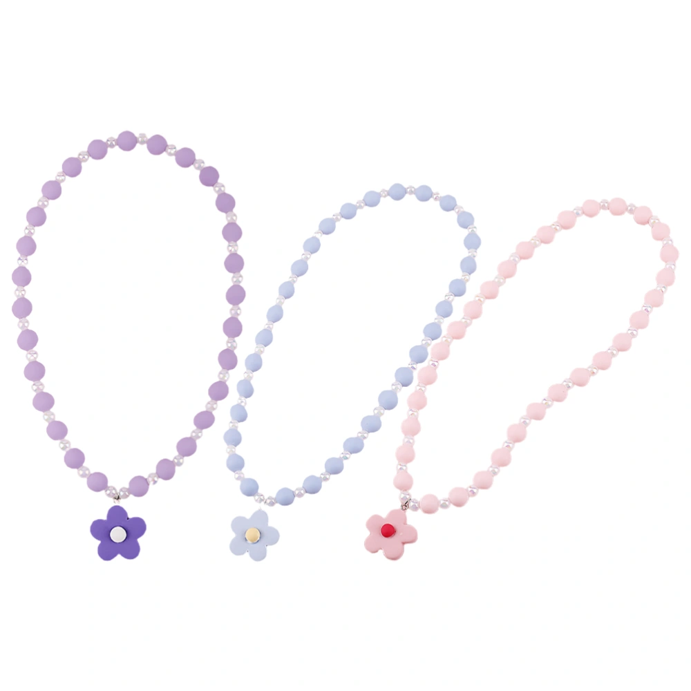 3Pcs Acrylic Beaded Necklaces Flowers Necklace Decor Pendants for Children