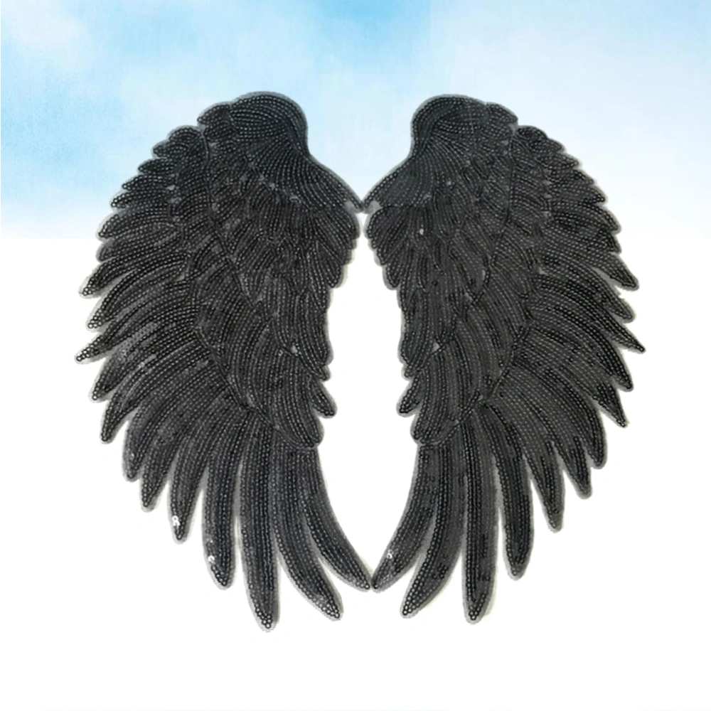 1 Pair Embroidered Sequin Wings Patches DIY Embroidered Motif Applique Compatible for Clothing Jeans T-Shirt (Black)