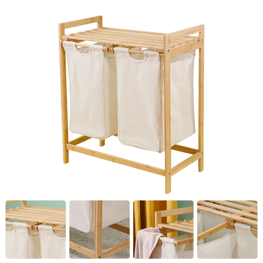 1Pc Bamboo Double Pull Bathroom Dirty Clothes Storage Basket for Home Hotel