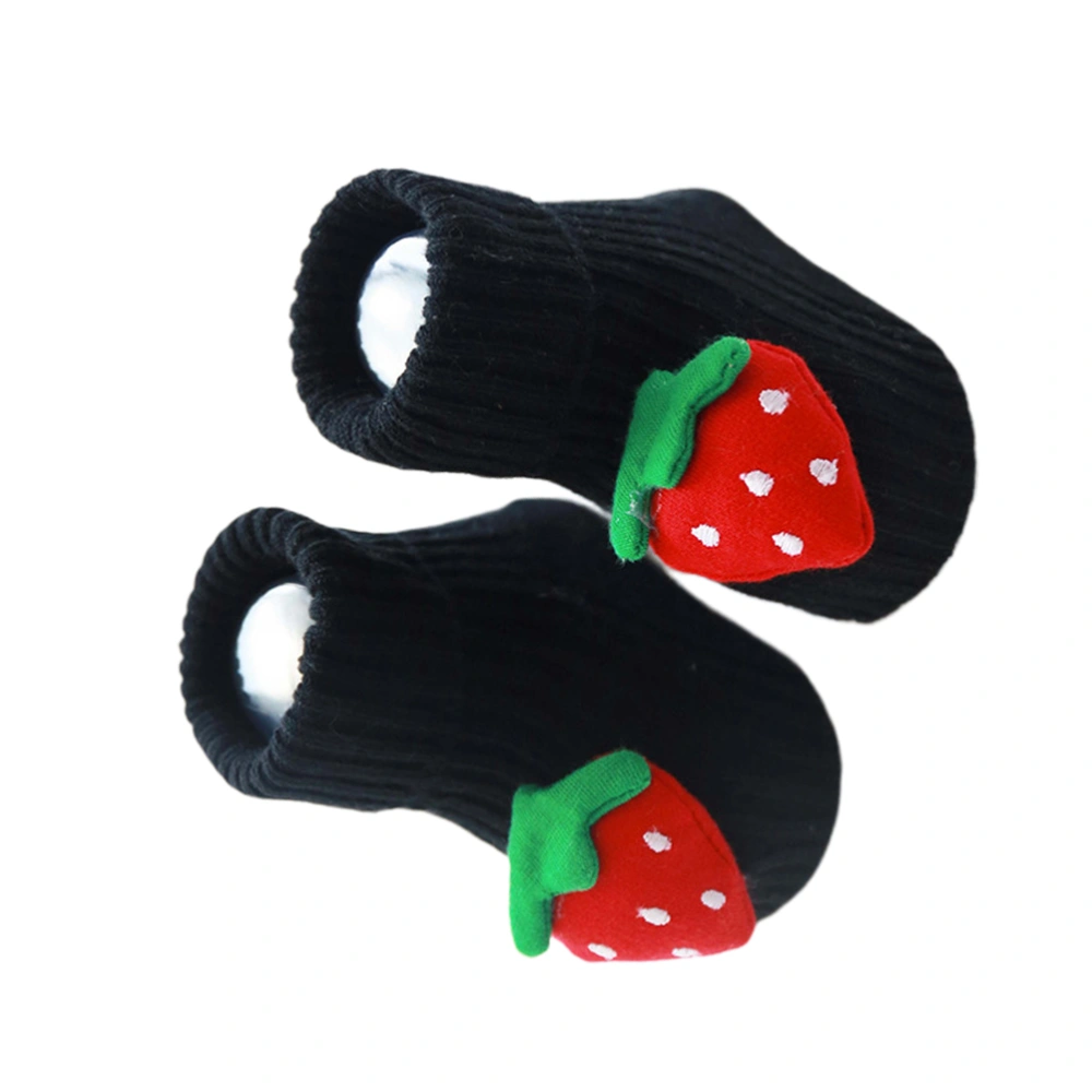 Autumn and Winter Baby Floor Socks Dispensing Anti-slip Baby Cotton Socks Comfortable Toddlers Footwear - Black Strawberry (Size S, Suit for 0-1 Years Old)