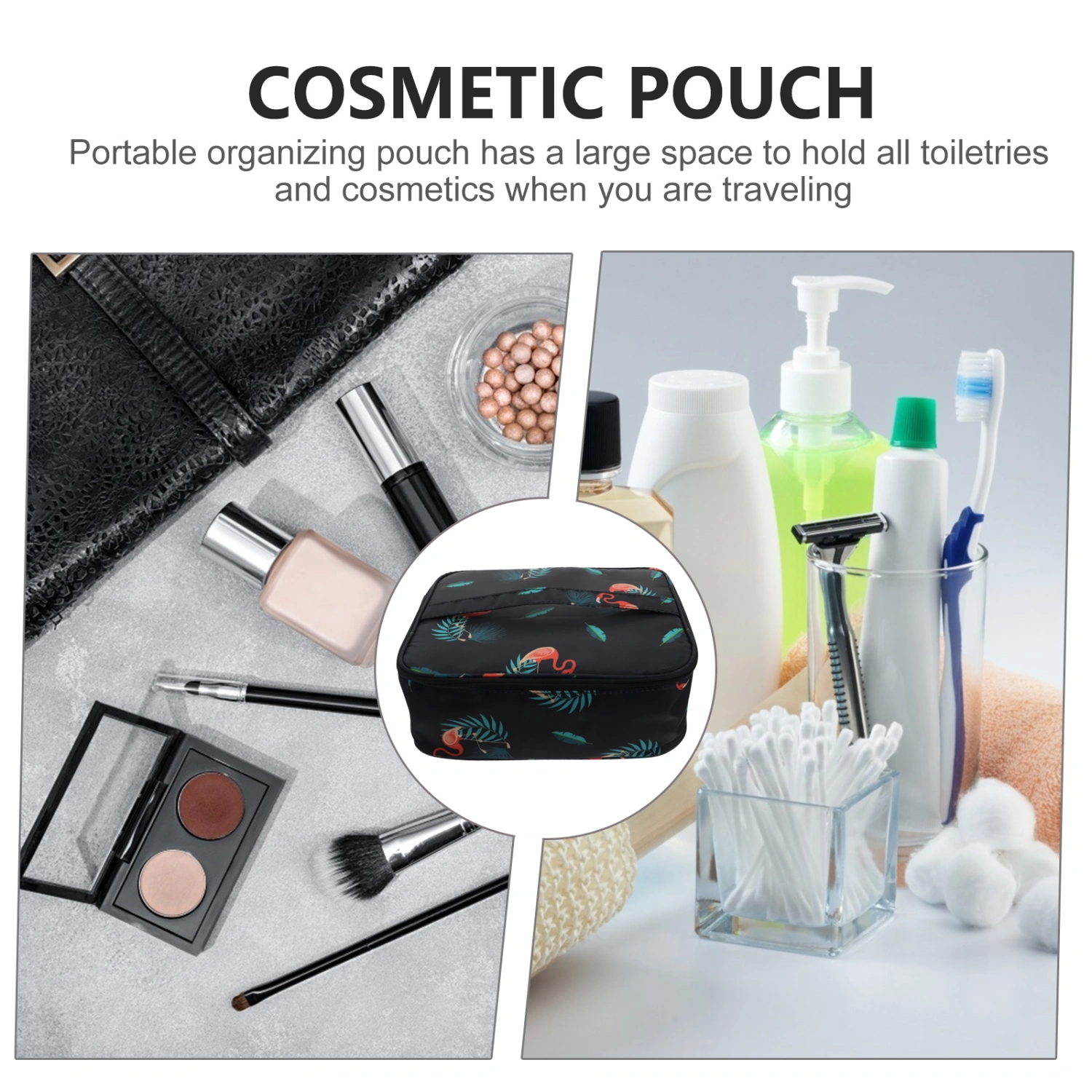 Toiletry Storage Bag Waterproof Black Flamingo Pattern Makeup Bag Washing Bags