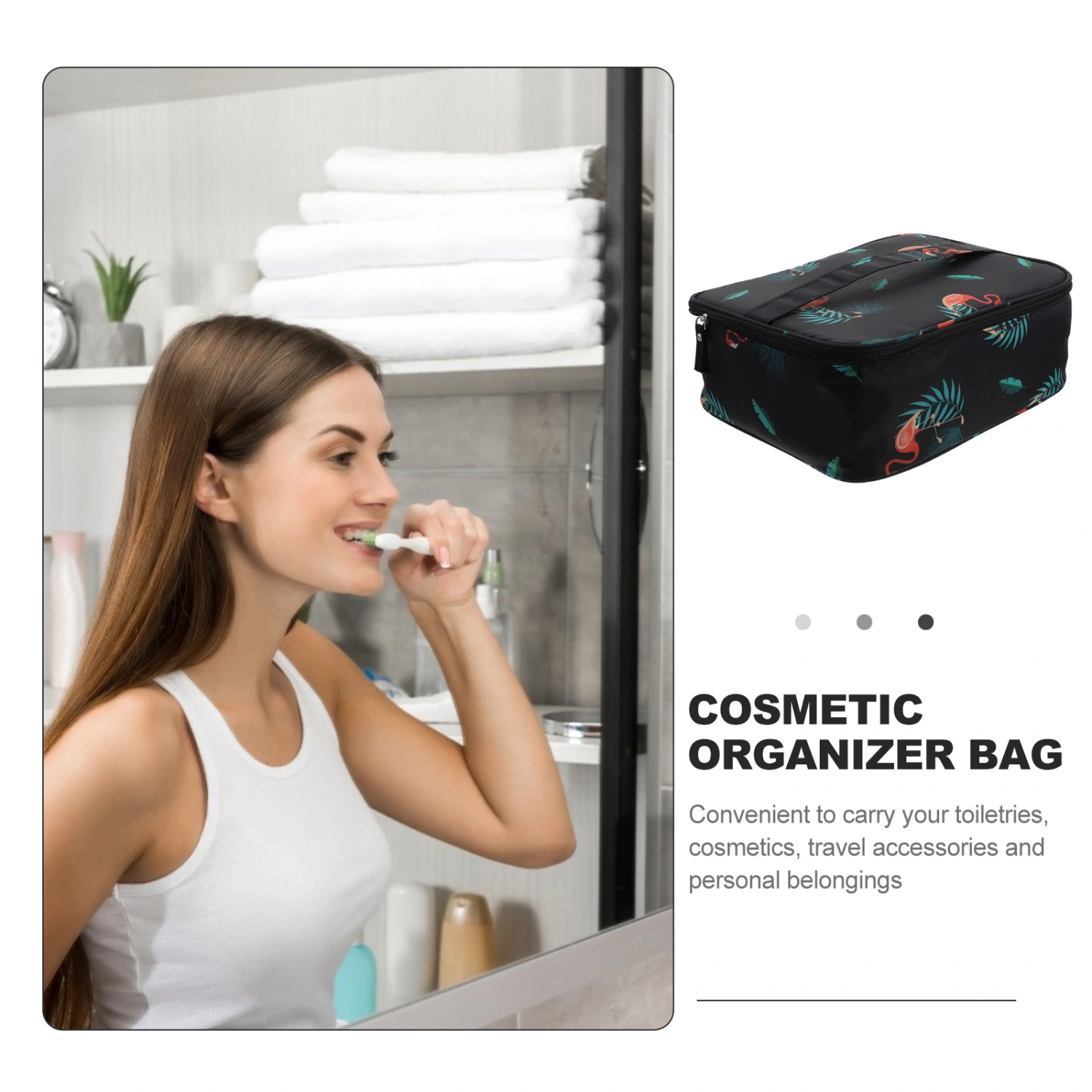 Toiletry Storage Bag Waterproof Black Flamingo Pattern Makeup Bag Washing Bags
