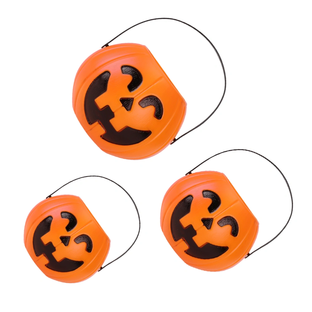 3pcs Orange Smiling Pumpkin Barrel Halloween Handheld Orange Candy Bucket Portable Pumpkin Shape Bucket Props Layout Ornaments for Halloween Party