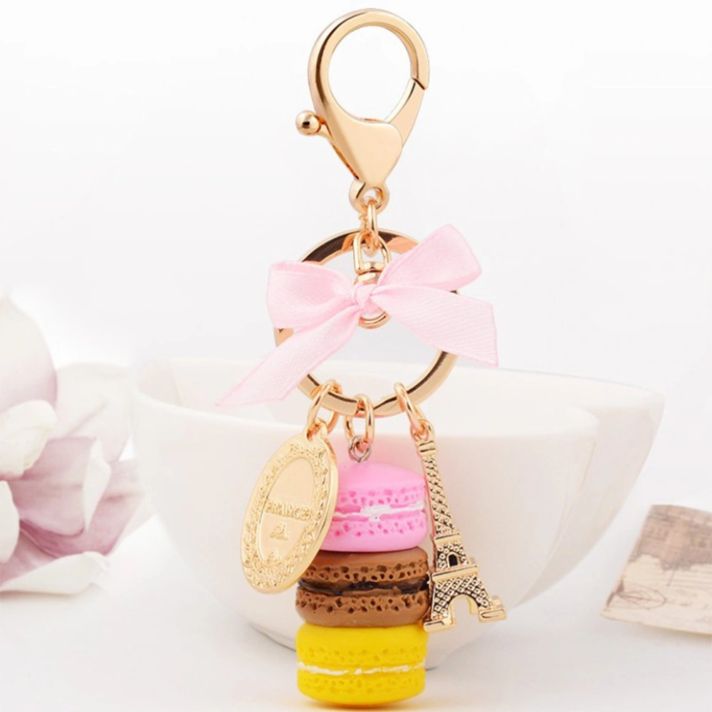 Three-layer Macarons Model Keychain Car Keyring Purse Bag Pendant Decoration Resin Eiffel Tower Collection Gift Keychain