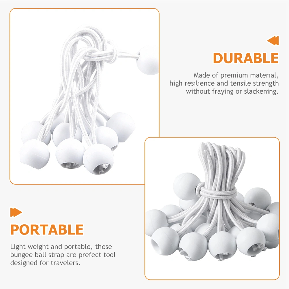 50pcs Ball Bungee Cord 10cm White Bungee Cord Tent Tie Down Bungee Strap Supply