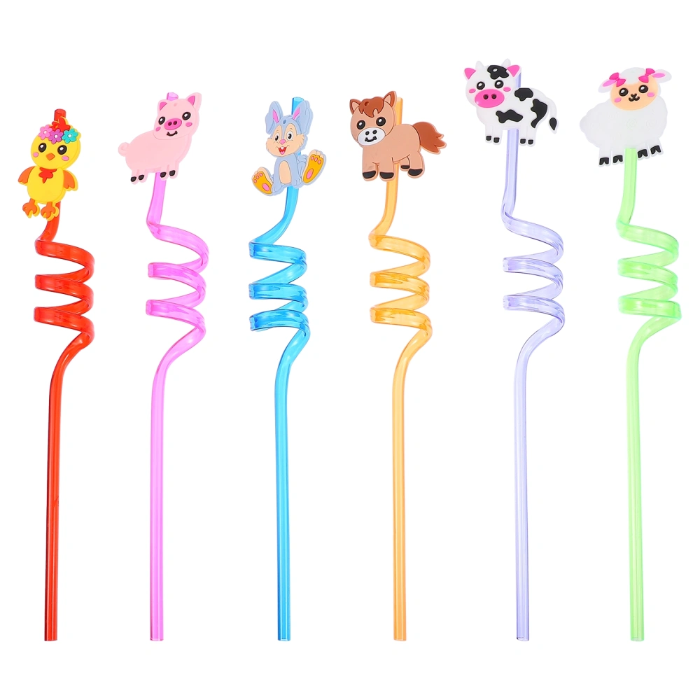 6pcs Lovely Animals Straws Cartoon Drinking Straws Adorable Party Drink Straws