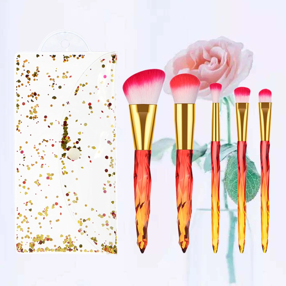 5Pcs Fashion Handle Brushes Assorted Makeup Brush Cosmetic Brushes Set Beauty Care Supplies(White Handle Red Brush+PVC Bag)