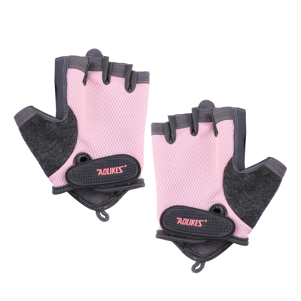 1 Pair Unisex Biking Gloves Portable Breathable Fitness Sports Riding Outdoor Travel Half Finger Gloves for Men Women Size M (Pink)