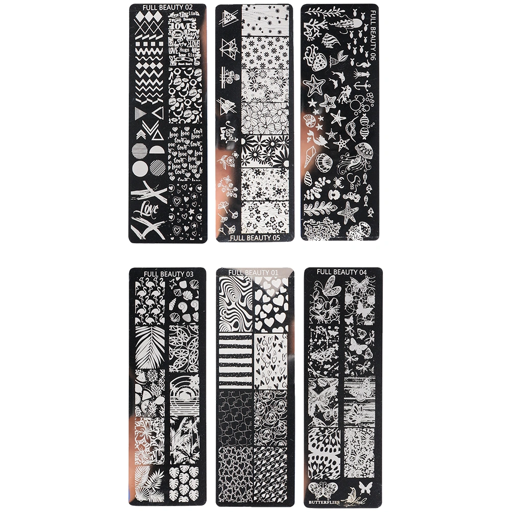 6pcs Manicure Stencils Nail Art Stamping Templates Nail Polish Stamps Kit