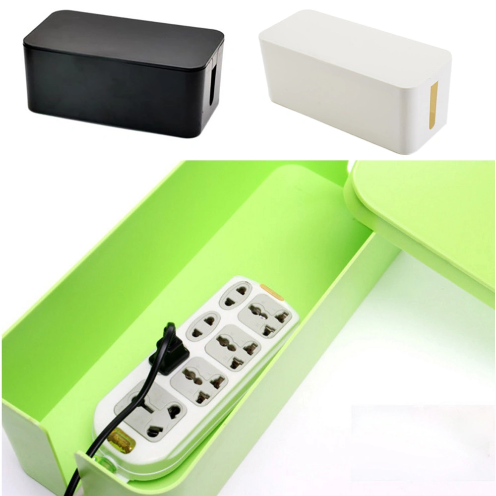 Power Cord Storage Box Plastic Power Strip Data Headset Finishing Wire Organizer (M, Black)