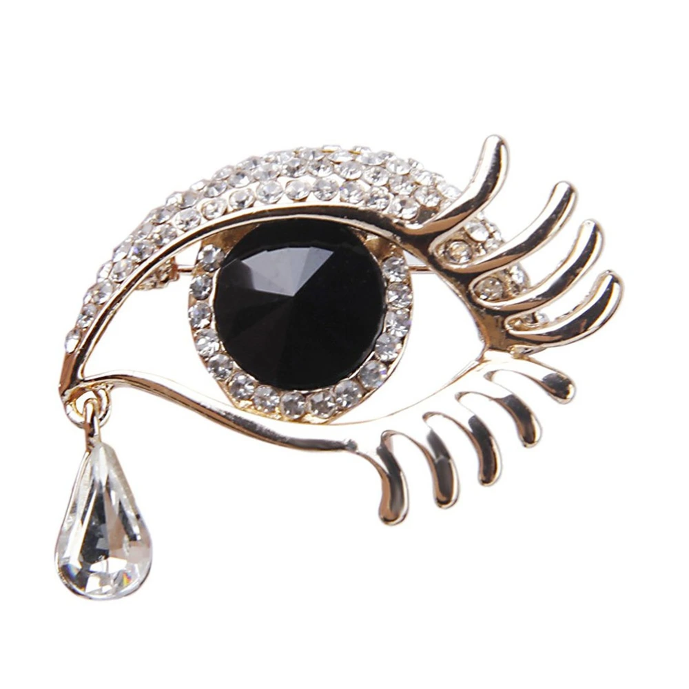 Women Ladies Rhinestone Decoration Angel Tears Eye Brooch Pin (Black)