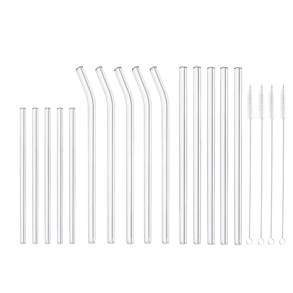 19pcs Transparent Glass Straws Juice Drink Straws Glass Suckers (Assorted Color)