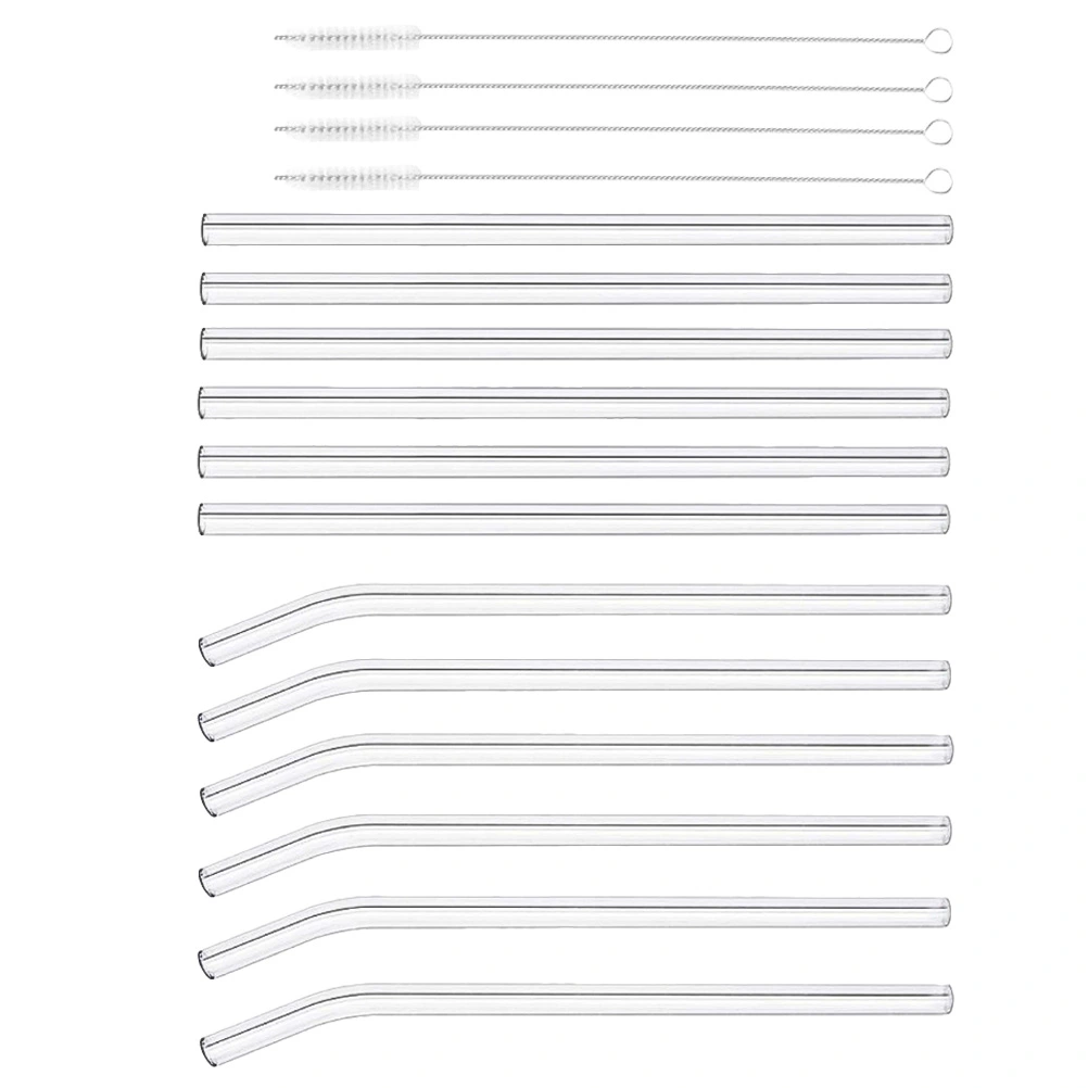 19pcs Transparent Glass Straws Juice Drink Straws Glass Suckers (Assorted Color)