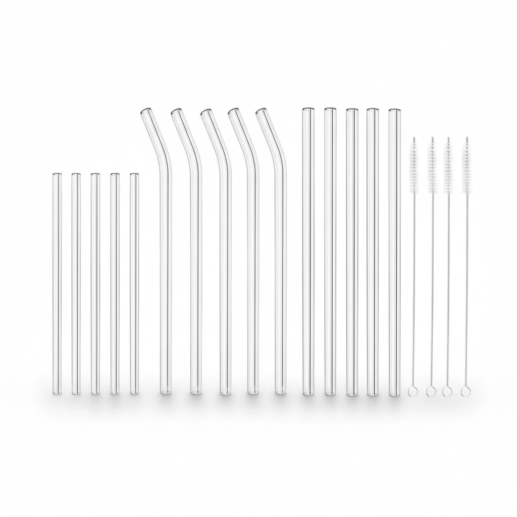 19pcs Transparent Glass Straws Juice Drink Straws Glass Suckers (Assorted Color)