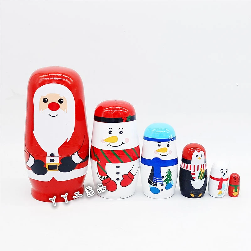 1 Set Russian Nesting Dolls Matryoshka Christmas Dolls 6-layer Xmas Wooden Russian Nesting Dolls