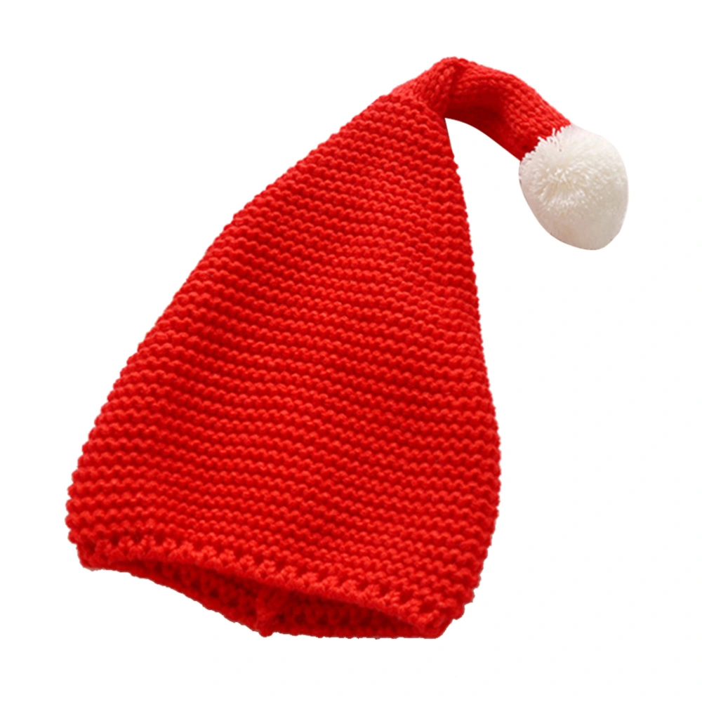 Christmas Knit Beanie Santa Hat Warm Slouchy Hat with Fluffy Pompom for Kids(Red)