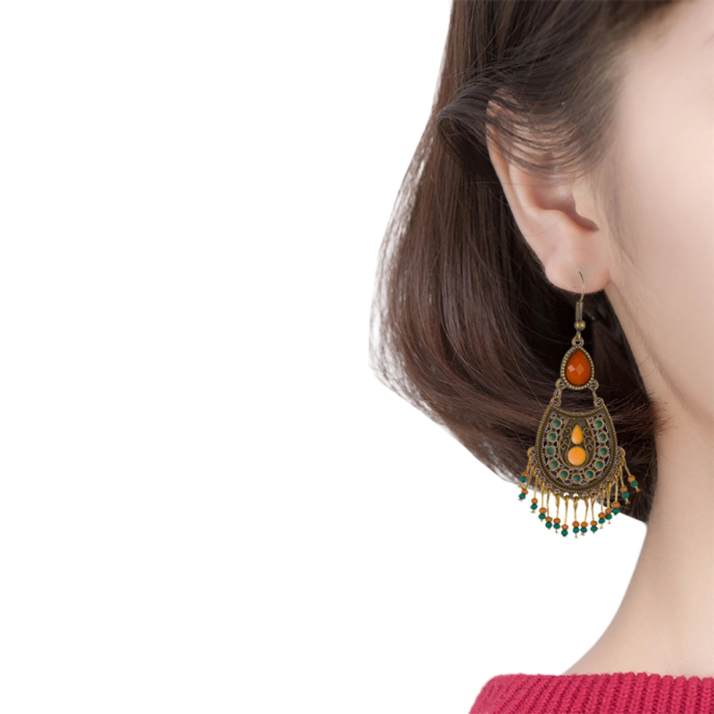 2 Pairs of Colorful Earrings Multi-Layers Ear Dangle Vintage Hollow-Out Dangler Tassel Ear Drop