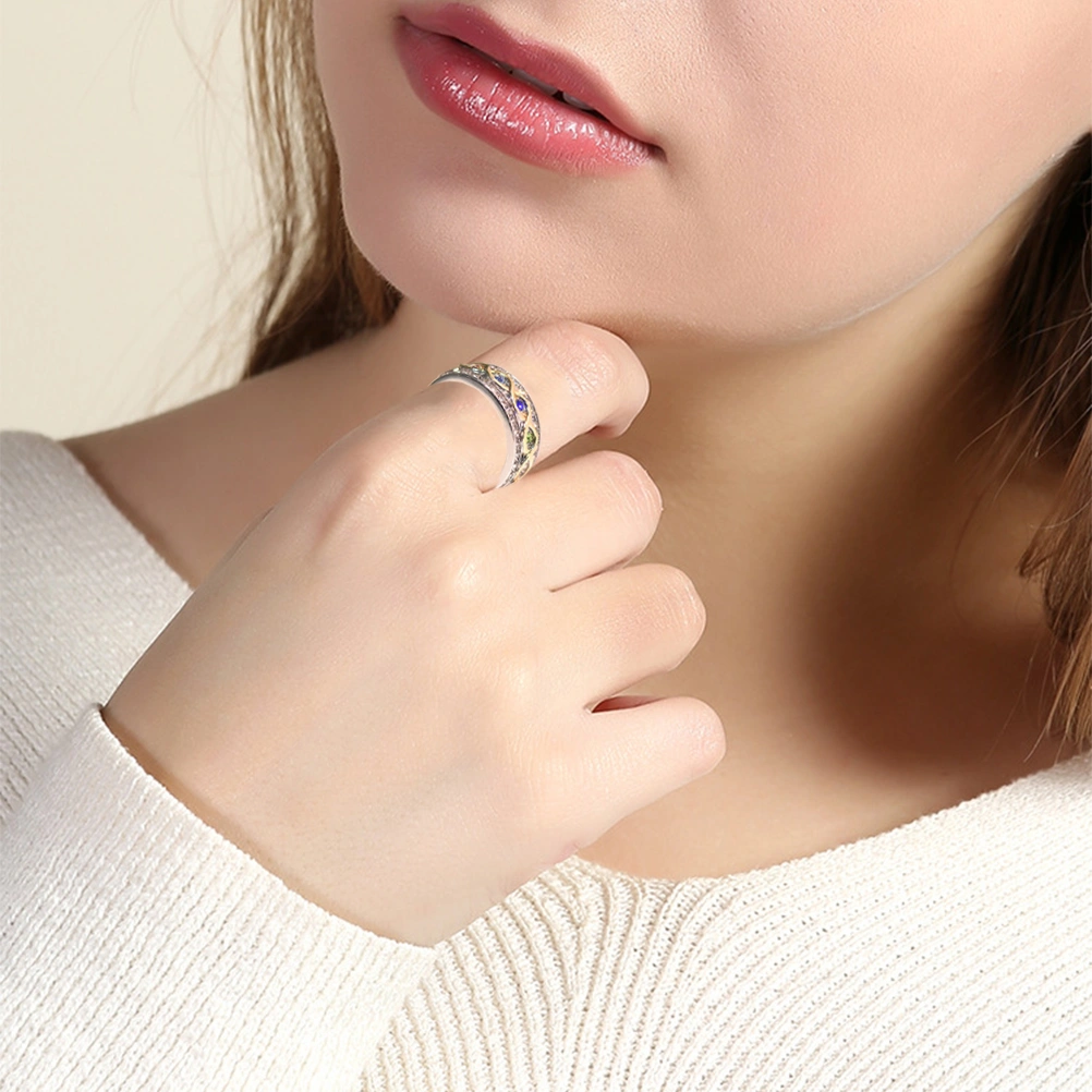 18K Gold Ring Beautiful Rhinestone Colorful Durable Wedding Decorative Ring for Woman (Number 8)
