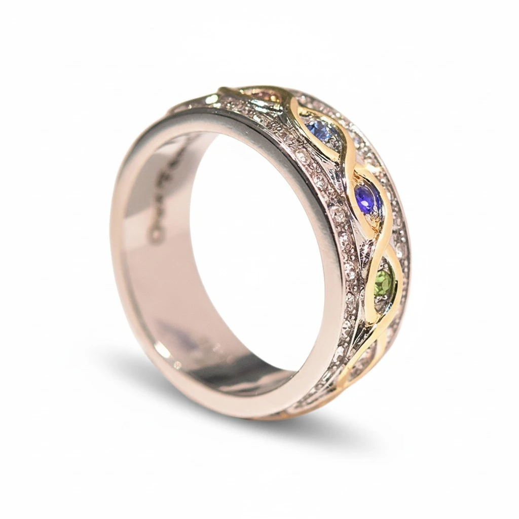 18K Gold Ring Beautiful Rhinestone Colorful Durable Wedding Decorative Ring for Woman (Number 8)