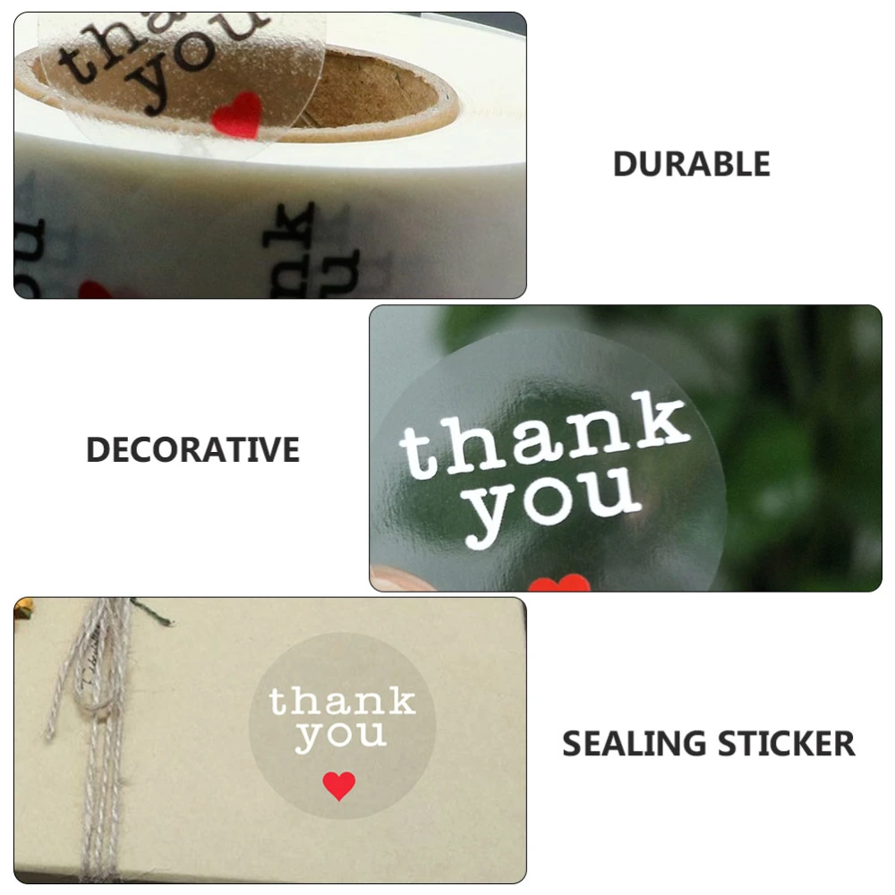 2 Rolls Transparent Thank You Sticker Round Thank You Decals Decor (500PCS/Roll)