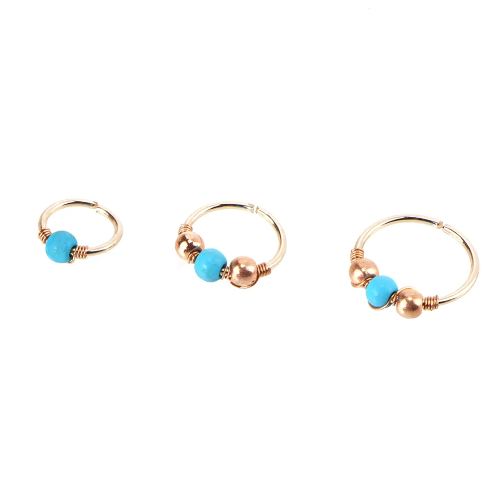 3pcs Nose Ring Nose Bead Studs Nostril Nose Earring Piercing Jewelry 6mm 8mm 10mm (Rose Gold Bead & Turquoise)