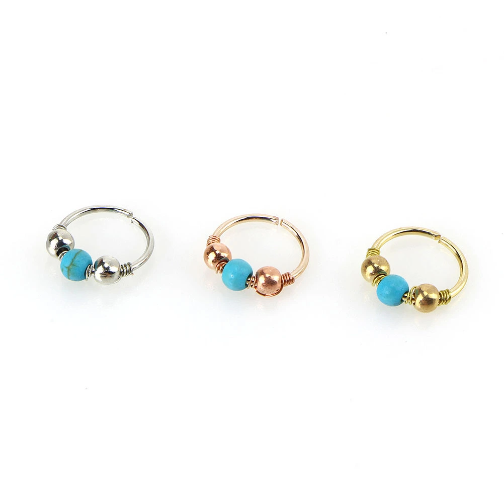 3pcs Nose Ring Nose Bead Studs Nostril Nose Earring Piercing Jewelry 6mm 8mm 10mm (Rose Gold Bead & Turquoise)
