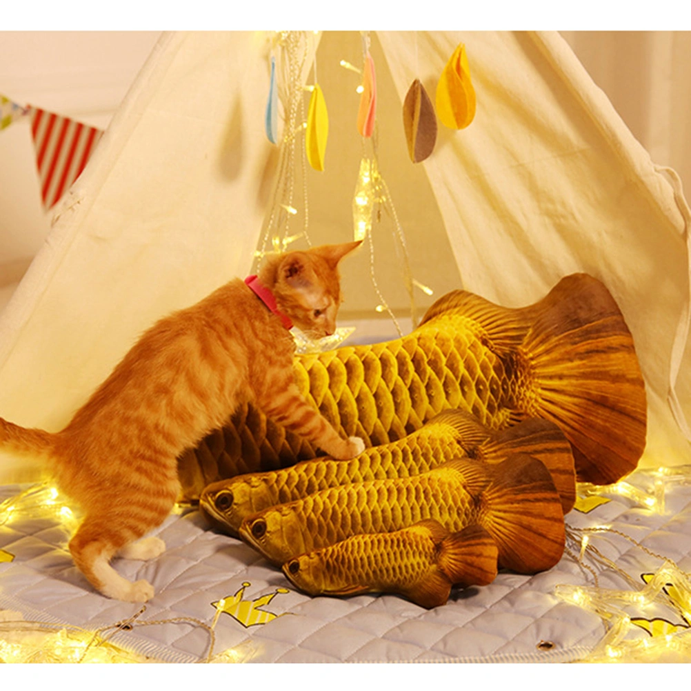 Pet Cat Fish Cushion Pillow Animal Cat Toy Fish Toy Catnip Toys Interactive Fish Doll (Gold Arowana)